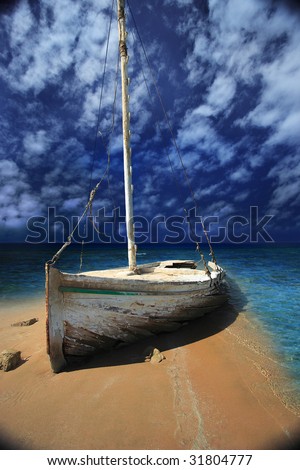 Boat wrack on the desert island