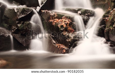 beautiful waterfall in forest, autumn landscape