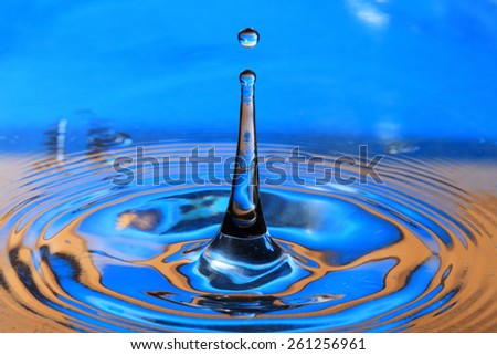Blue- orange water drop splashing with waves