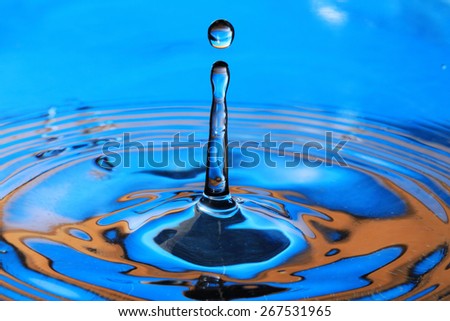 Blue- orange water drop splashing with waves