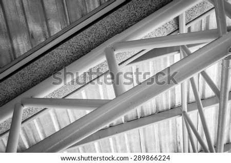 steel roof truss with zinc gutter and roof insulation, black and white