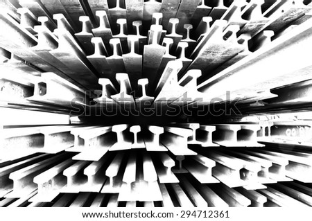 rush abstract background, blur, group of steel railway for repair with black & white color