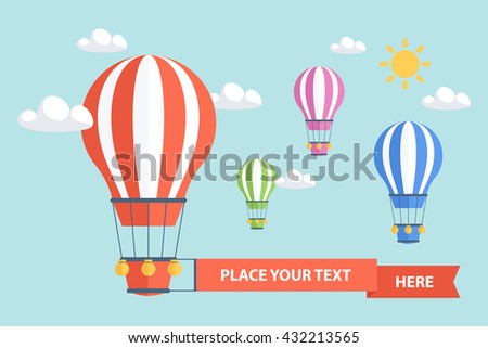 Hot Air Balloons and clouds. Flat design vector illustration.