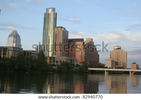 The skyline of Austin, Texas over Lady Bird Lake