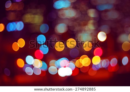 Abstract colorful blurry background bokeh, cold and warm colors tone, pink, violet, purple, yellow, red colors, cinematic effect, evening night street romantic lights
