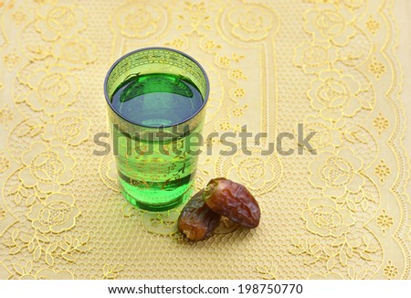 Glass of Water and dates - a food to break fast during Ramadan