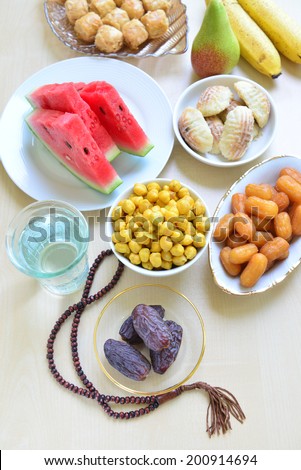Assorted ramadan special food - bird eye view