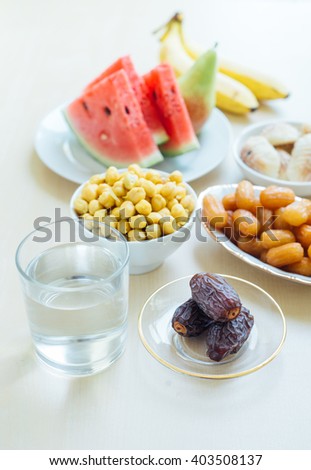 Assorted fasting food during holy month of Ramadan. Muslims all over the world observe fast during Holy month of Ramadan.