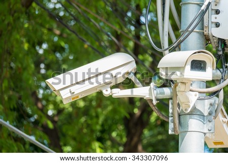 A portrait of a set of cctv camera on outdoor