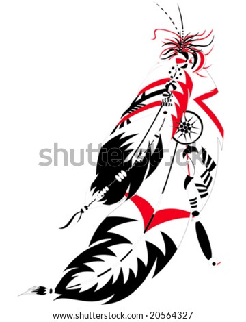 stock vector a two decorative Indian feather with ornaments