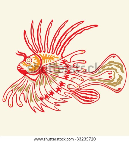 stock vector : exotic lion fish illustrated with tattoo style