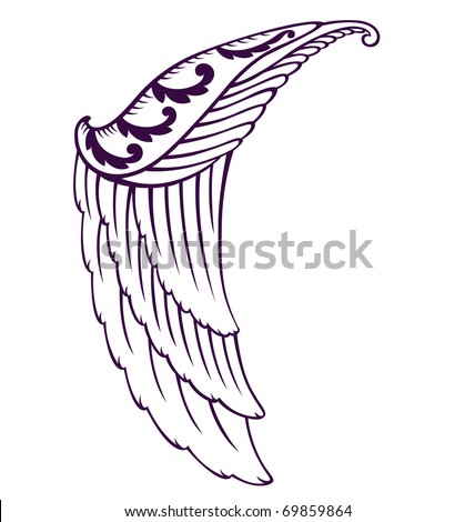 stock vector Half bird wing illustrated with tattoo style and organic 