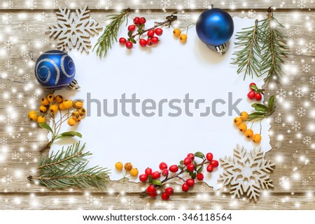 Christmas decoration on wooden boards. Christmas Card