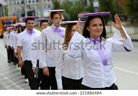 Sofia, Bulgaria - September 27, 2013: Students took part in a procession of the Sofia University 