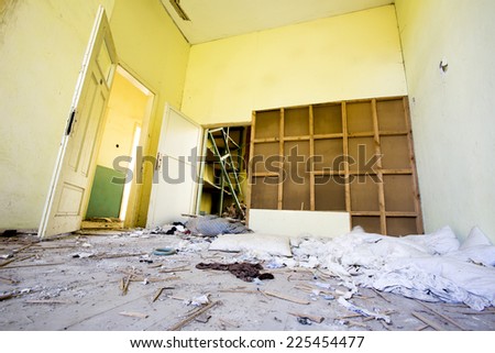 Room in an abandoned school after an earthquake.