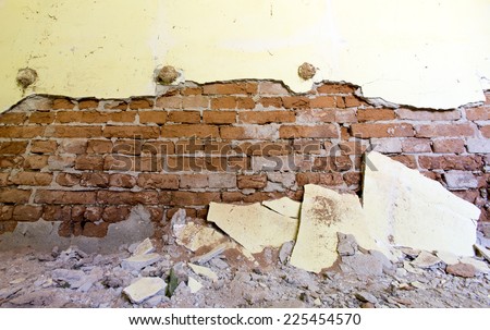 Wall of an abandoned school after an earthquake.