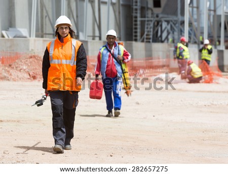 Sofia, Bulgaria - May 29, 2015: Workers are finalizing the construction of Sofia\'s second waste plant (organic waste plant, waste to energy, composting, incineration, landfill, recycling, windrow).