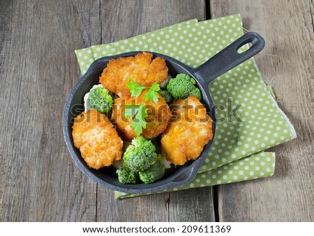 Chicken cutlets with cauliflower and broccoli
