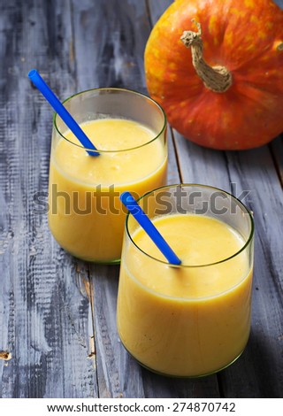 Fresh pumpkin smoothie, healthy drink. Selective focus