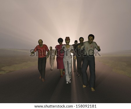 zombies walking on a road