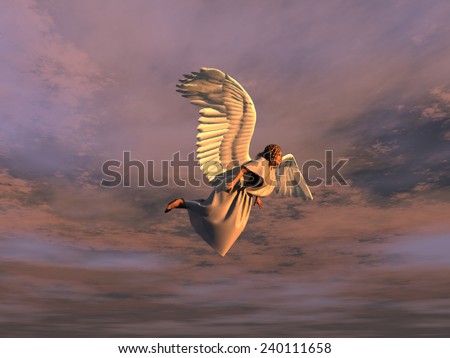 Winged woman flying