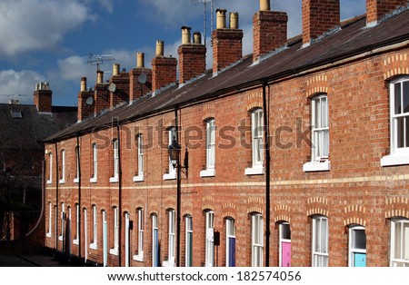 Attractive terrace of red brick houses in Chester UK