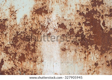 Background of old rusty white painted metal with scratches and cracks are in a paint. Grunge texture.