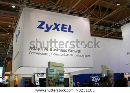 HANNOVER - MARCH 10: stand of Zyxel on March 10, 2012 at CEBIT computer expo, Hannover, Germany. CeBIT is the world\'s largest computer expo.