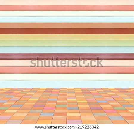 Colorful square baked clay brick paving and colorful wall