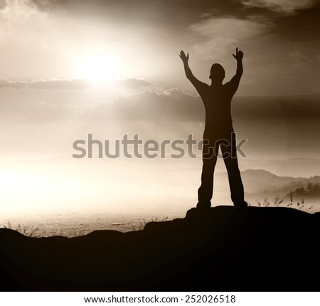 Silhouette human standing over nature background.