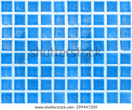 Seamless blue old square tile texture of wall and floor, tile interior of bathroom, pool, kitchen.