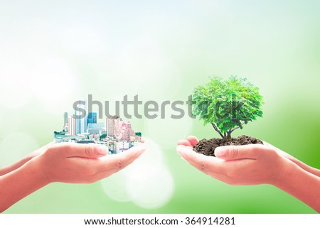 Go Green concept. Plan Human CSR ROI Bio Soil Over Blur Sky Creation Genesis First Life Trust Save Banking Debt Fund Year Week Idea Map Rethink Reduce Reuse Recycle Recondition Refuse Return Month