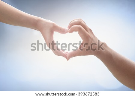 Two Human hands show heart shape. Nurses Share Cupid Image Trust Synergy Pair CSR Kind Water Autism World Ocean Day Help Gift Tied Couple Better God Son Ring Circle Party Card Vows Mother concept.