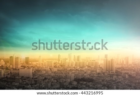 Big city. Town Pastel Sepia Gold Sun Plan Hope Dawn Urban Asia New Road Style Hotel Dark Nature Office Cloud Resort Aerial Horizon Image Banner Ecology Colorful Rainbow Blue Green Yellow Brown Network