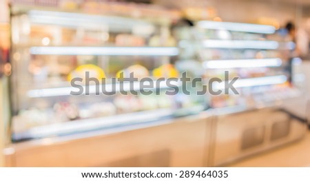 Blur image of people in bakery shop for background usage .
