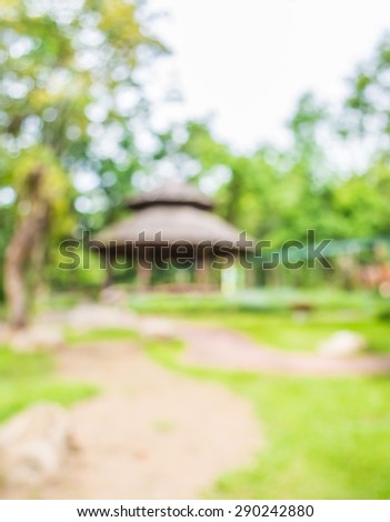 image of blur hut in the forest for resting and relaxing in ,background with bokeh .