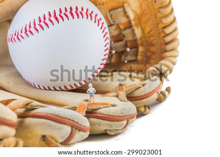 image of mini figure kid dolls with base ball glove and ball