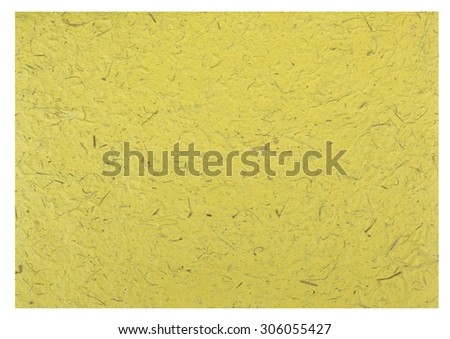 Yellow Craft eco textured paper sheet. Handmade paper texture(Sa Paper) Isolated on white background.