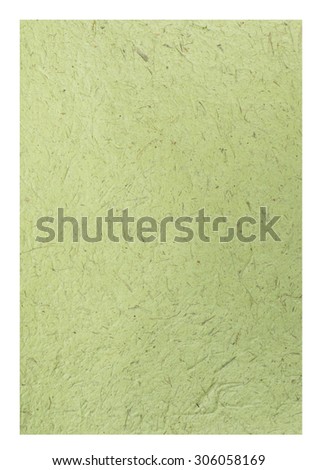 Green Craft eco textured paper sheet. Handmade paper texture(Sa Paper) Isolated on white background.