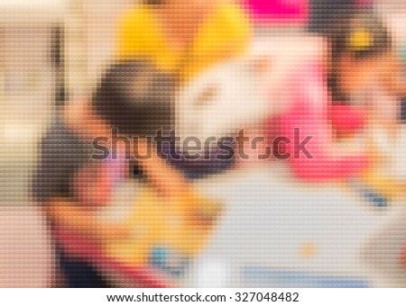 image of blur child play toy set on table for background usage .(Mosaic pattern effect image)