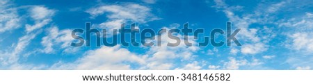panorama image of blue sky and white cloud texture for background usage.