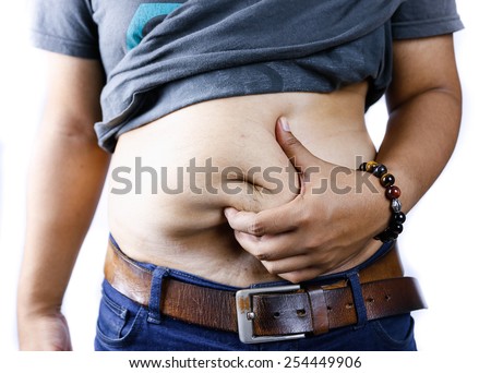 Fat man focus on Obese and blur his arm / people wear fashion dress with stone bracelet