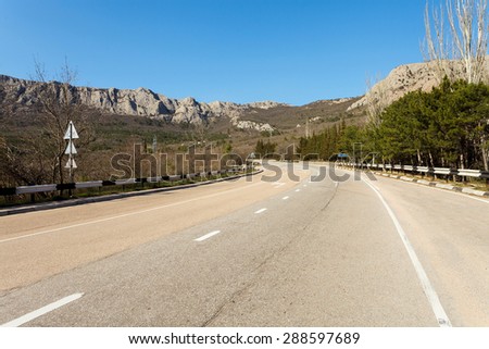 Road to Mountains under the blue sky. Crimea. Ukraine. Russia