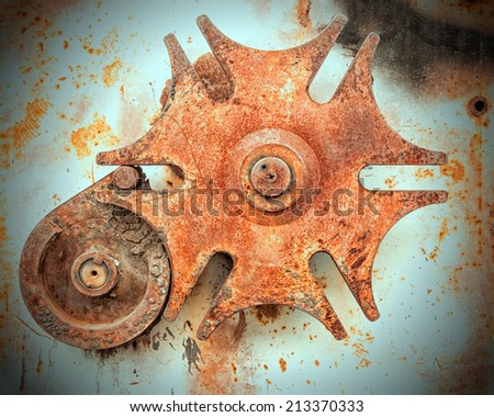 rusty machine detail on metallic texture background
