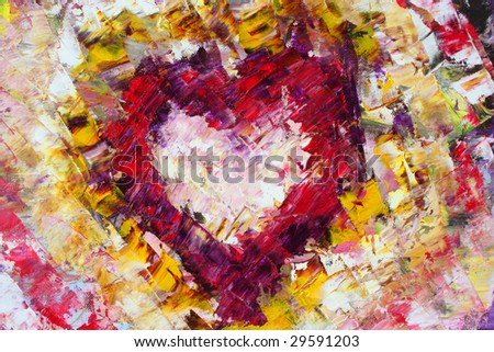 Heart painted canvas as background. Art is created and painted by photographer.