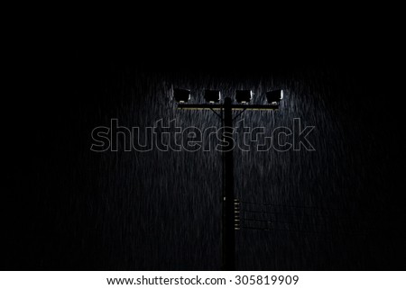 Soft shot of Night Street lamp lights in Heavy rain, Rainstorm,Grained Image.