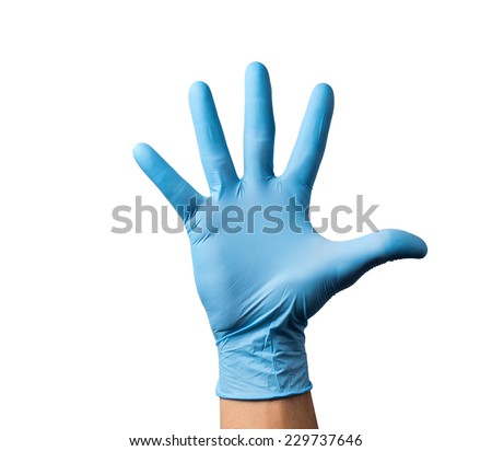 man hands holding Wear rubber gloves on a white background.