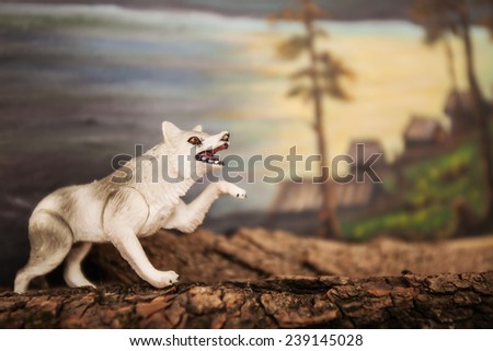 wolf toy game tale village canvas log fire wood is not real