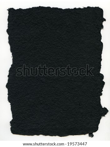 High resolution image of thick, black, handmade pulp paper on a white background. Could make good frame with your art in the center