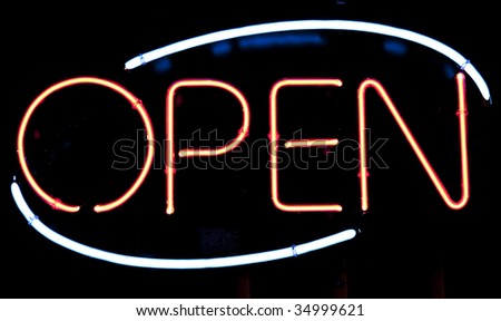 Neon Sign \'Open\' outside store